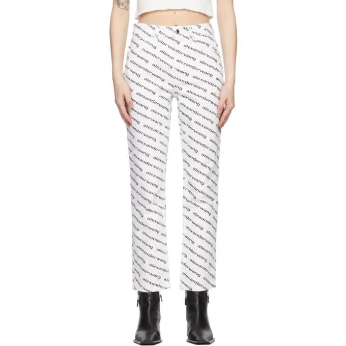 Alexander Wang White and Black Slim Logo Jeans