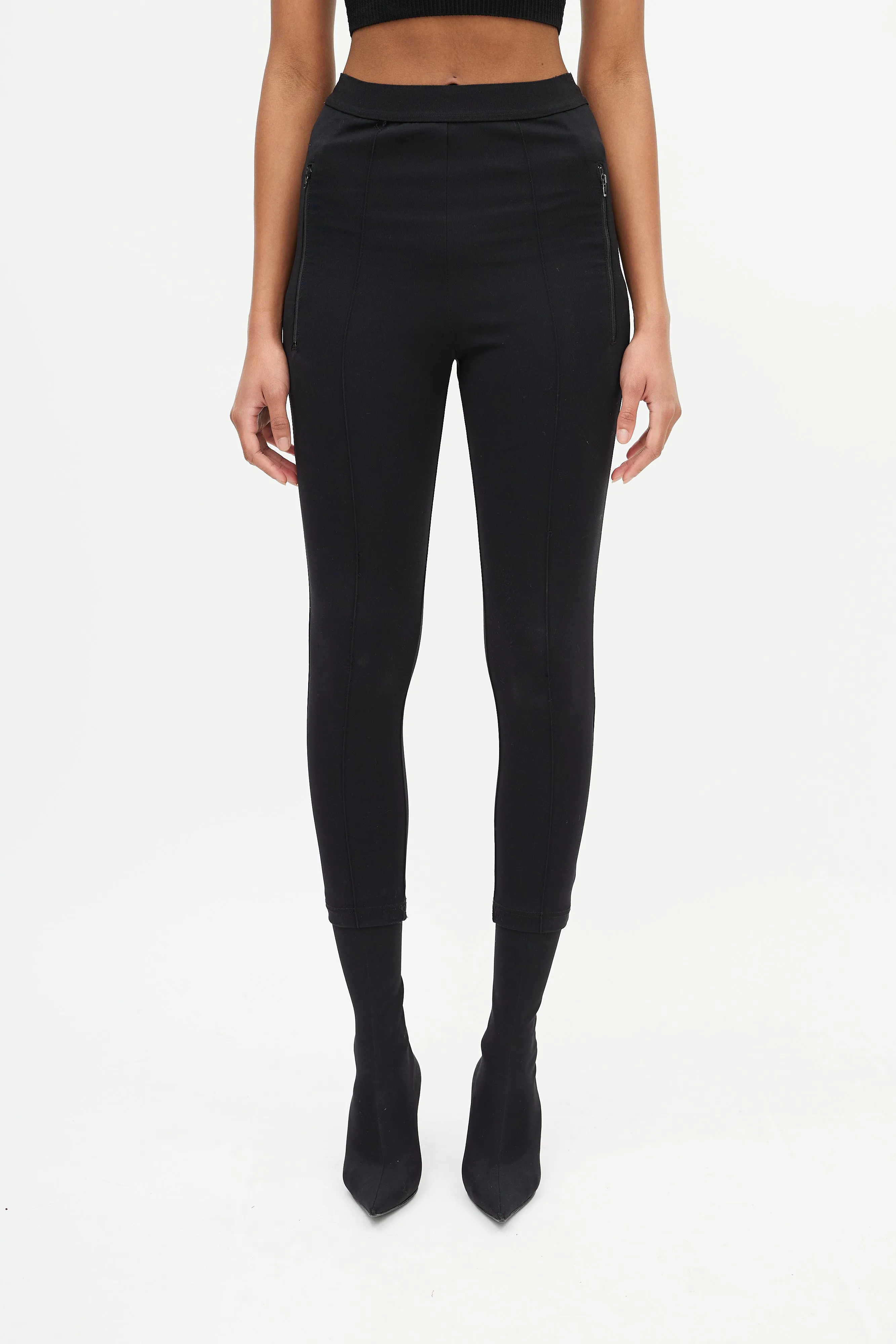 Black High Waisted Zip Pocket Logo Legging