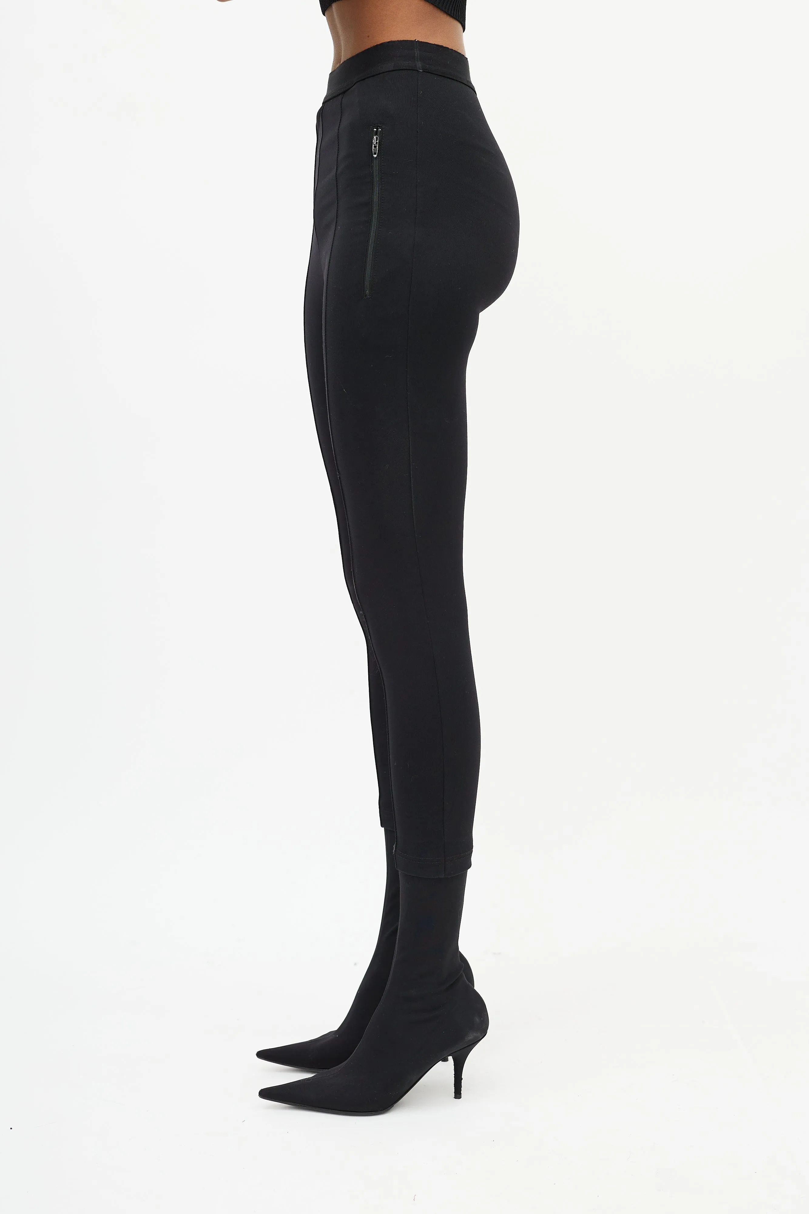 Black High Waisted Zip Pocket Logo Legging