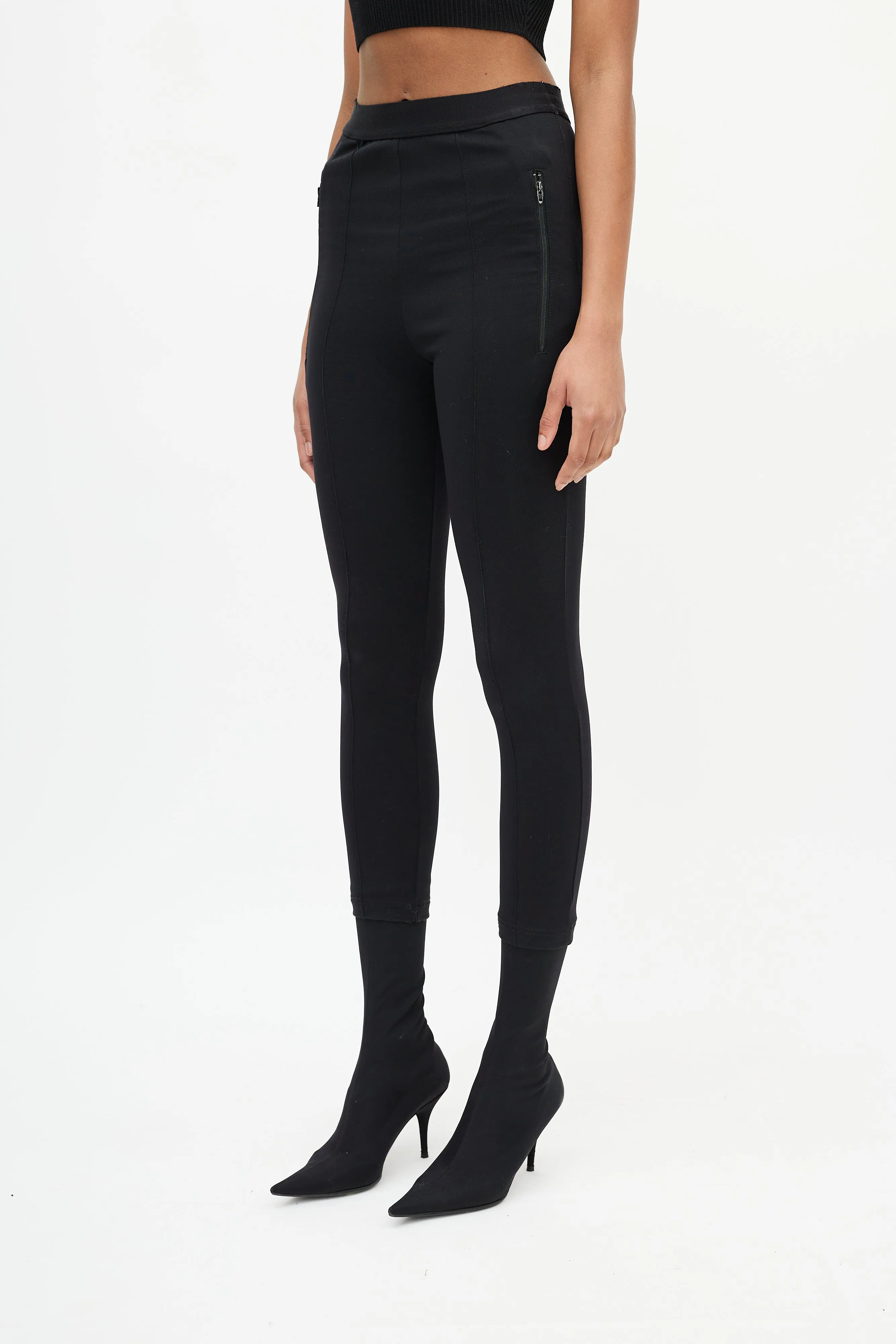 Black High Waisted Zip Pocket Logo Legging