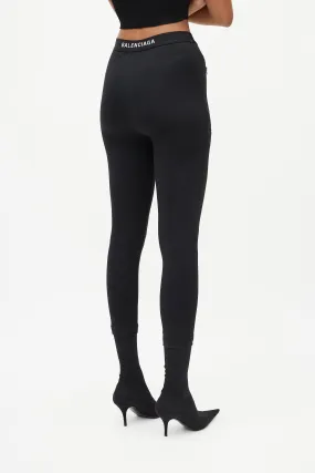 Black High Waisted Zip Pocket Logo Legging