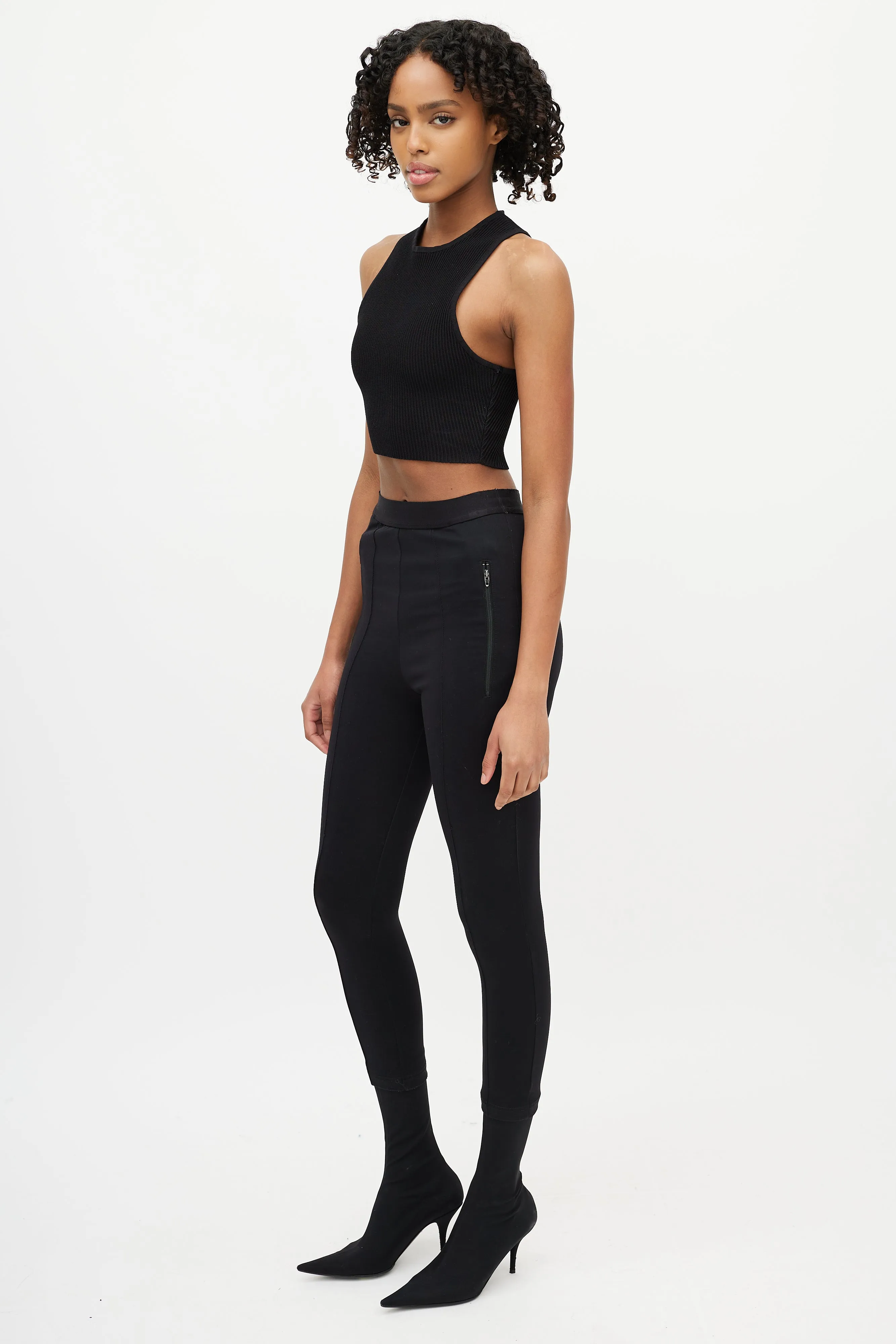 Black High Waisted Zip Pocket Logo Legging