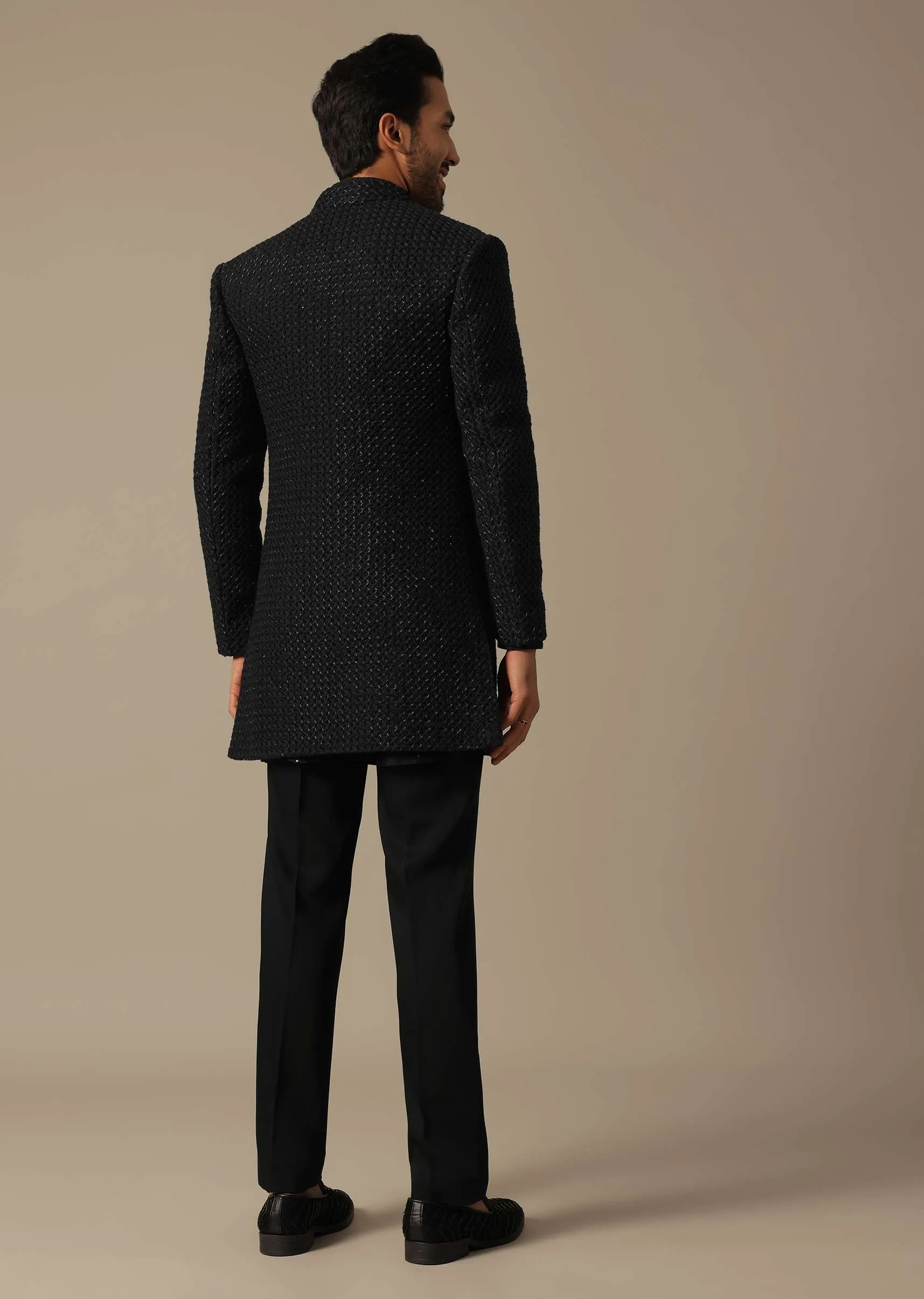 Black Indowestern Set For Grooms