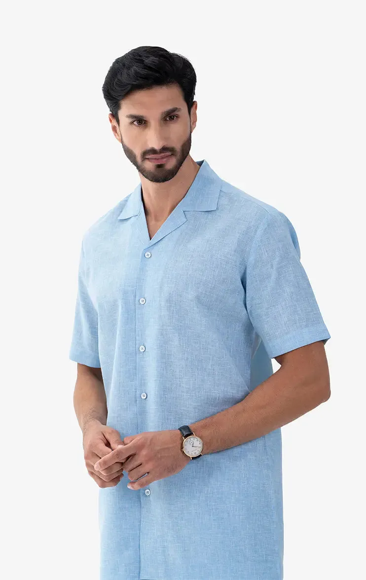 Blue Linen Polo & Trouser Set