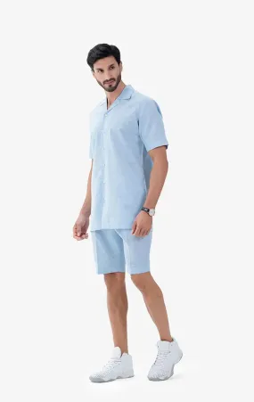 Blue Linen Polo & Trouser Set