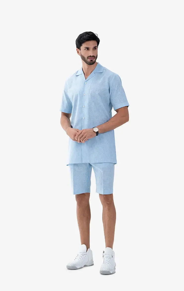 Blue Linen Polo & Trouser Set