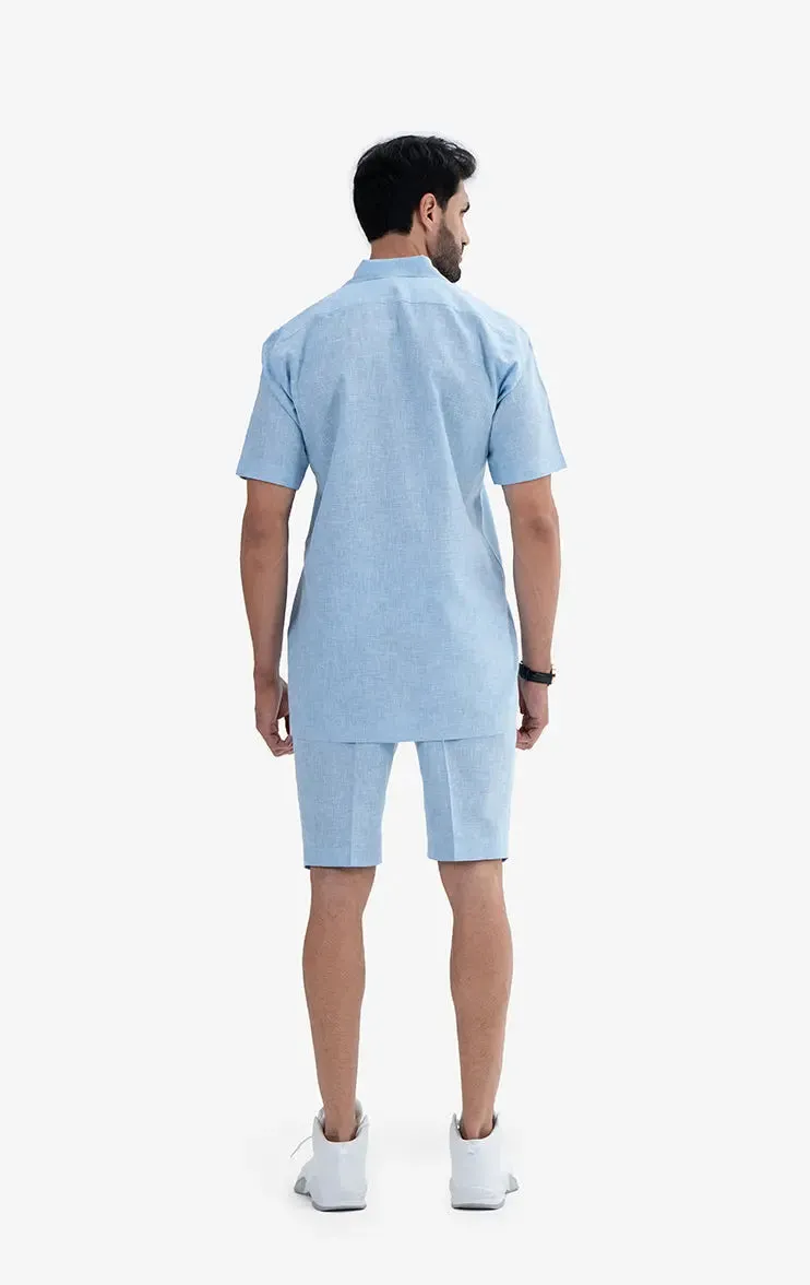 Blue Linen Polo & Trouser Set