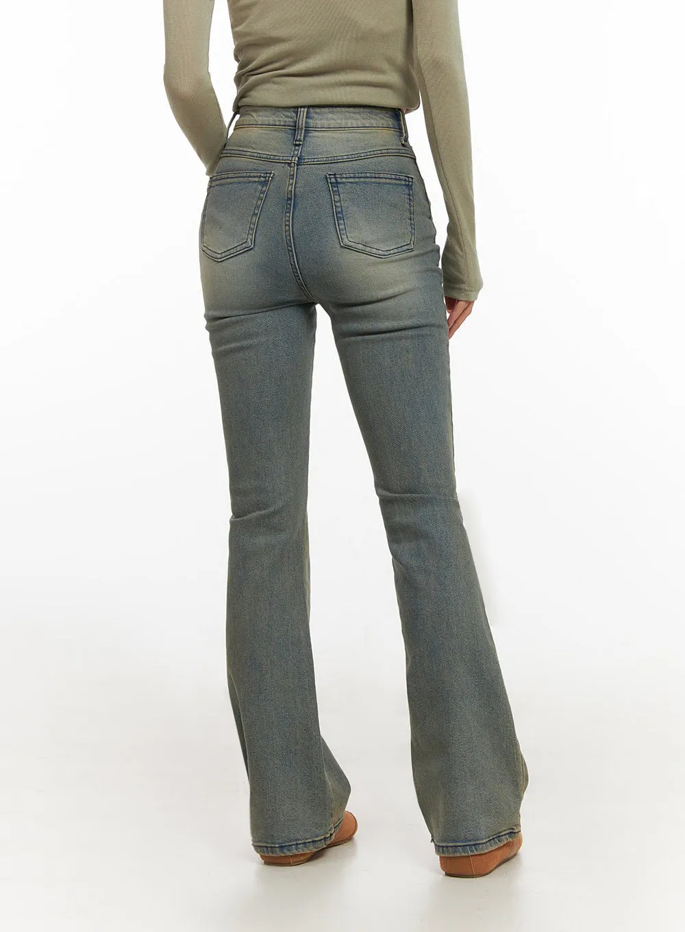Cathy Washed Slim-Fit Flared Jeans IJ503