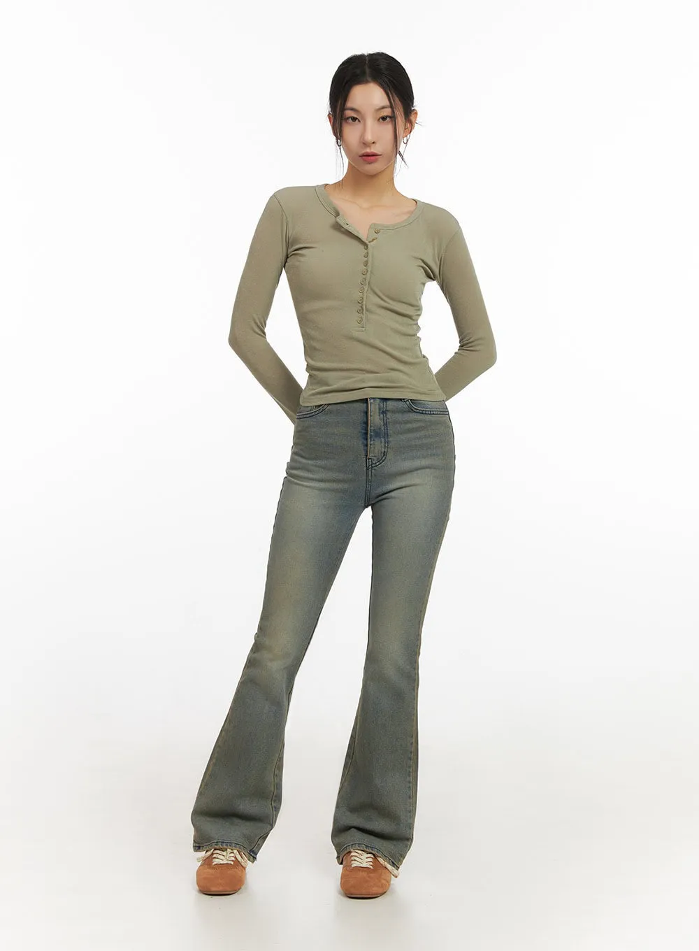 Cathy Washed Slim-Fit Flared Jeans IJ503