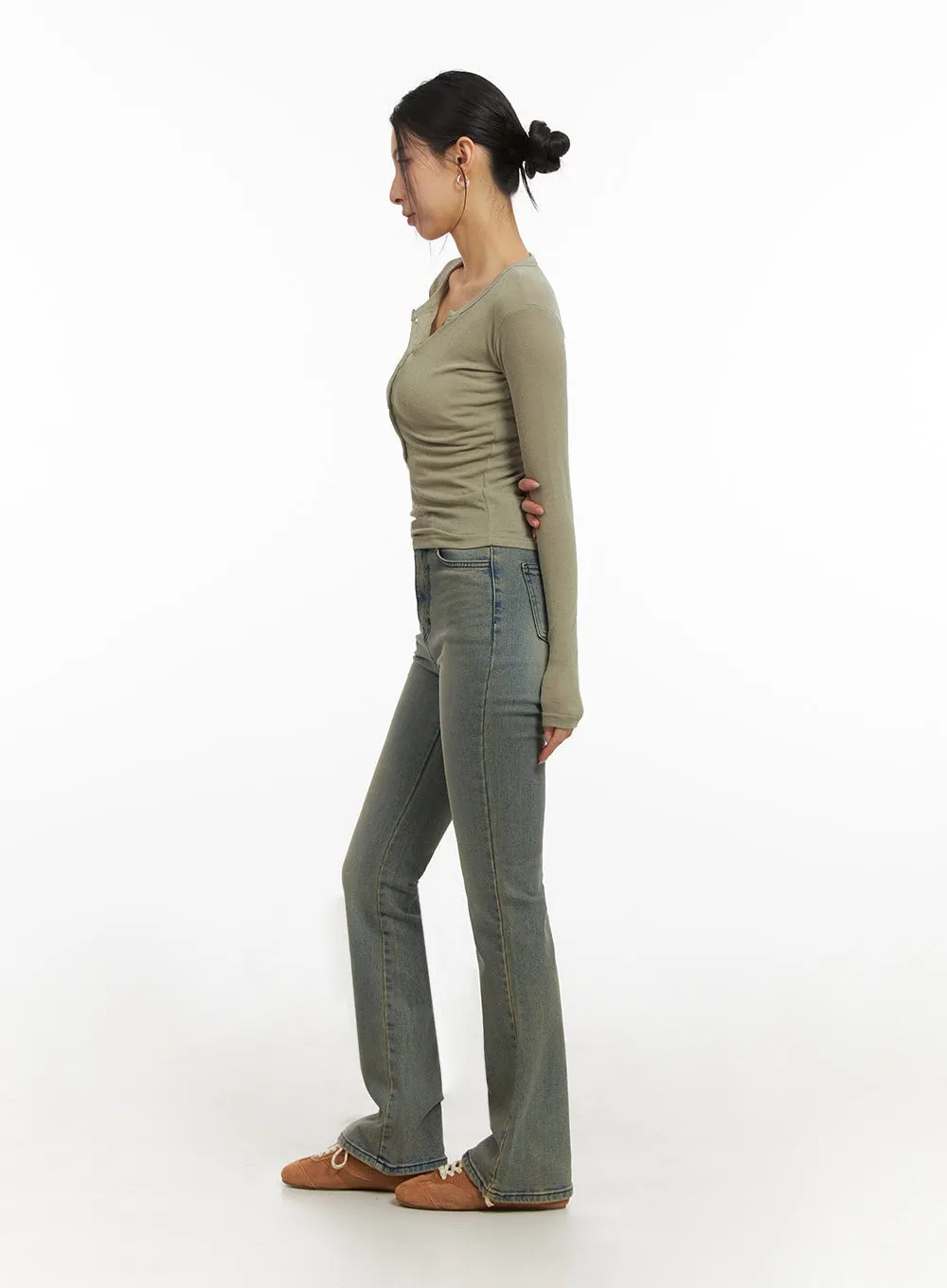 Cathy Washed Slim-Fit Flared Jeans IJ503