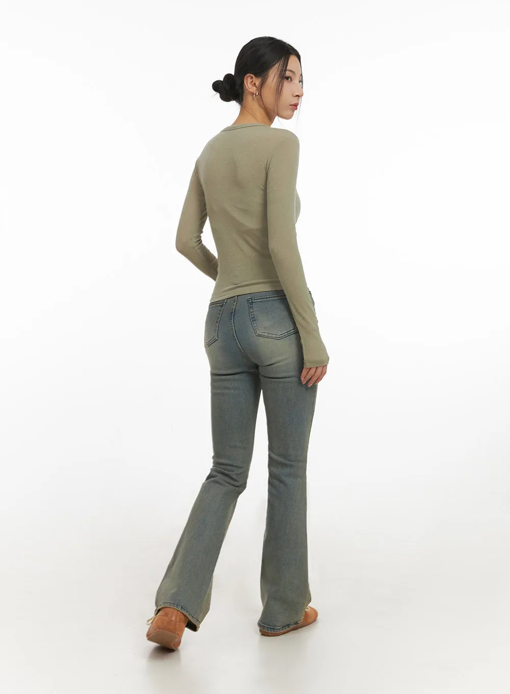 Cathy Washed Slim-Fit Flared Jeans IJ503