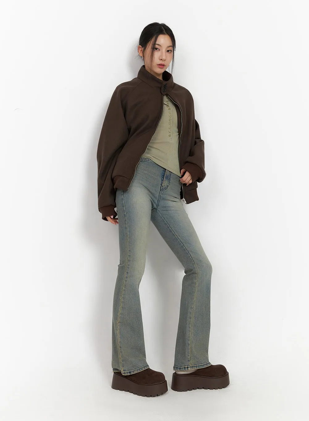 Cathy Washed Slim-Fit Flared Jeans IJ503