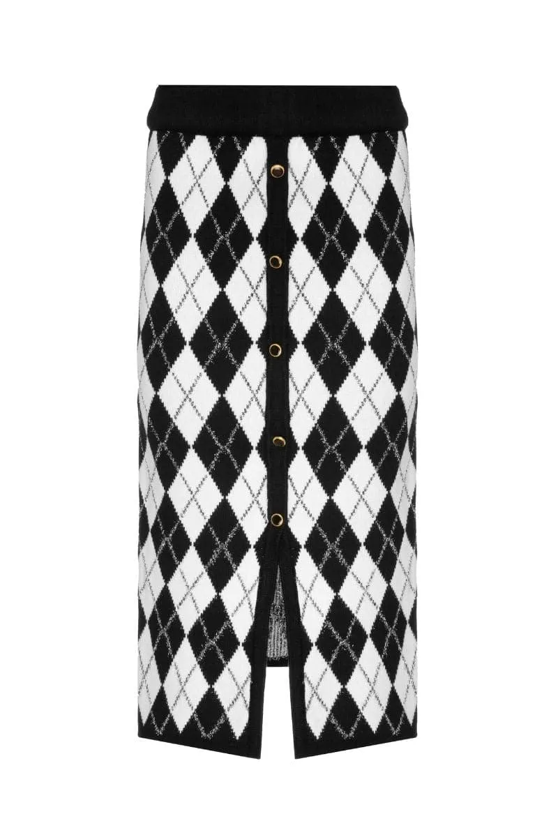 CHECKERS KNITTED MIDI SKIRT