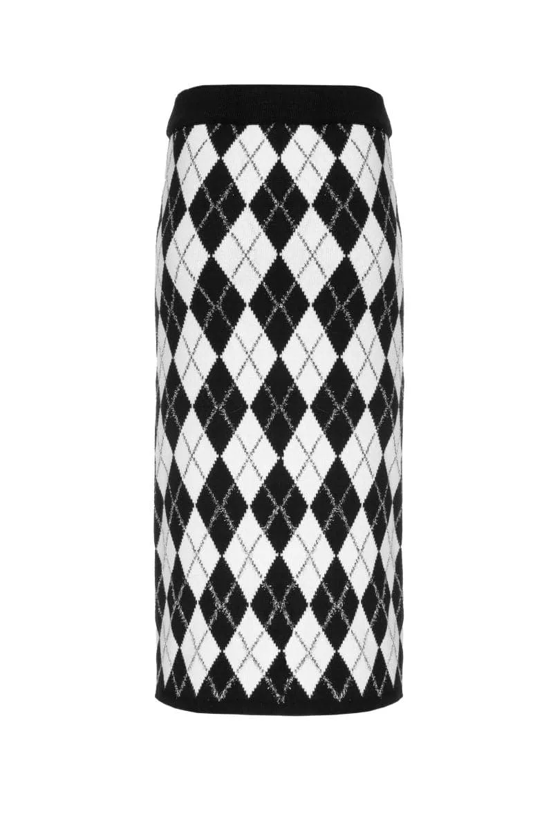 CHECKERS KNITTED MIDI SKIRT