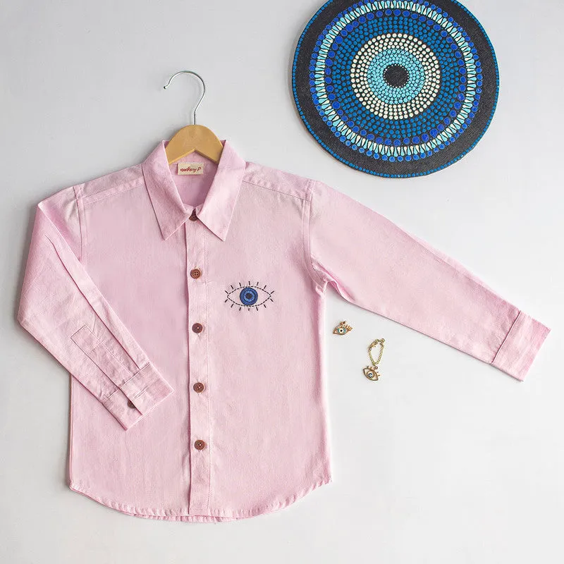 Cotton Full Sleeves Shirt for Kids | Evil Eye Printed | Light Pink