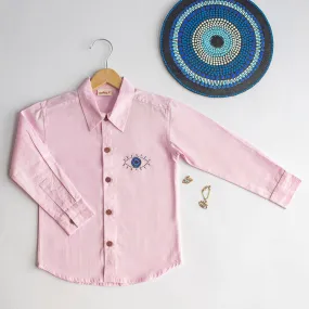 Cotton Full Sleeves Shirt for Kids | Evil Eye Printed | Light Pink