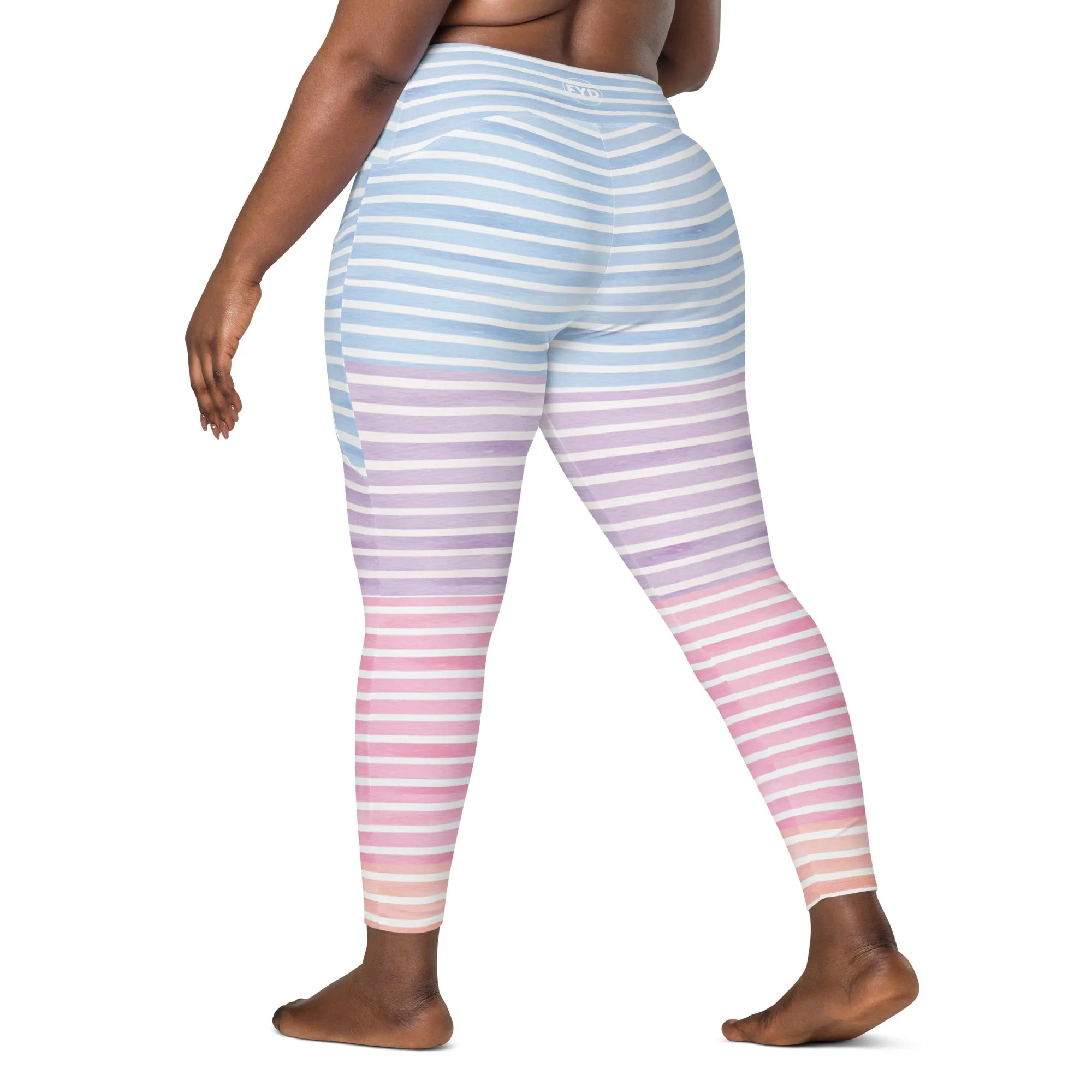 FYD High Waisted Recycled Leggings with pockets in pastel stripes