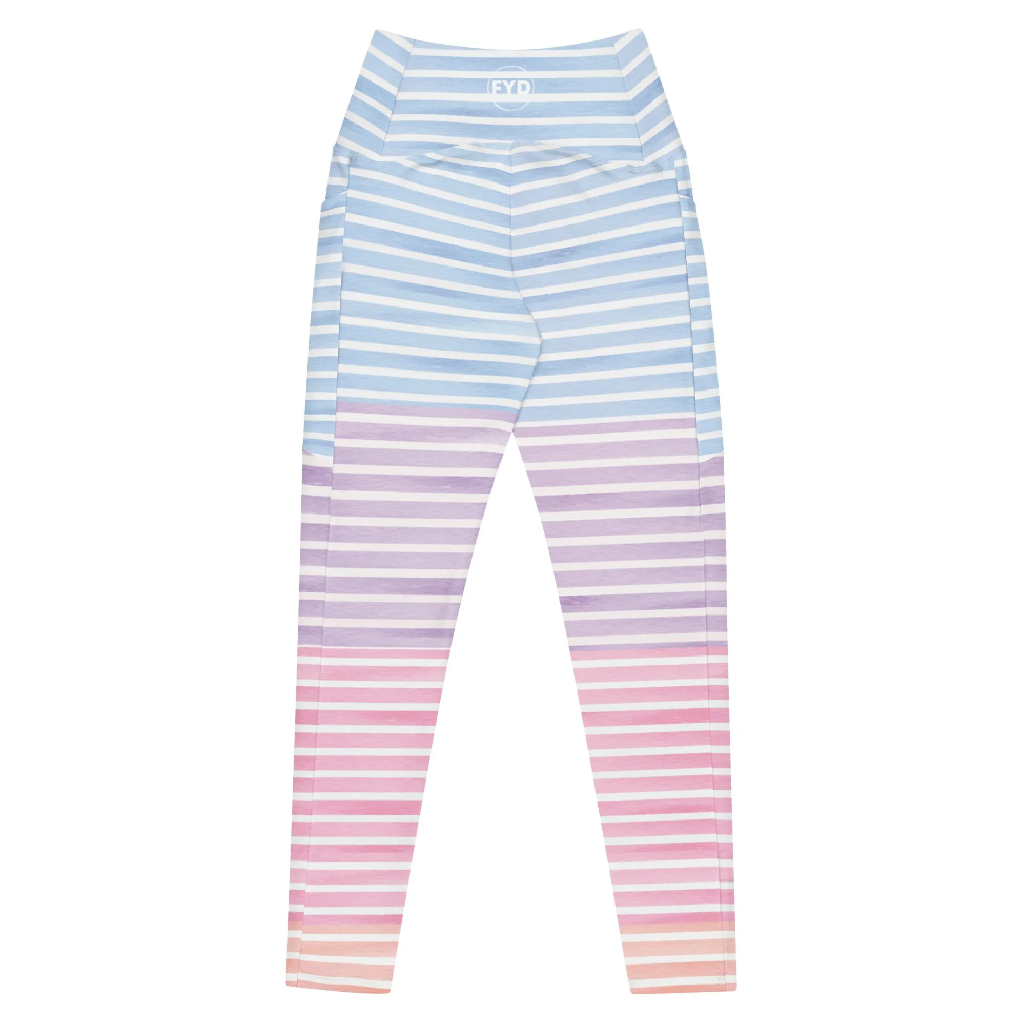 FYD High Waisted Recycled Leggings with pockets in pastel stripes