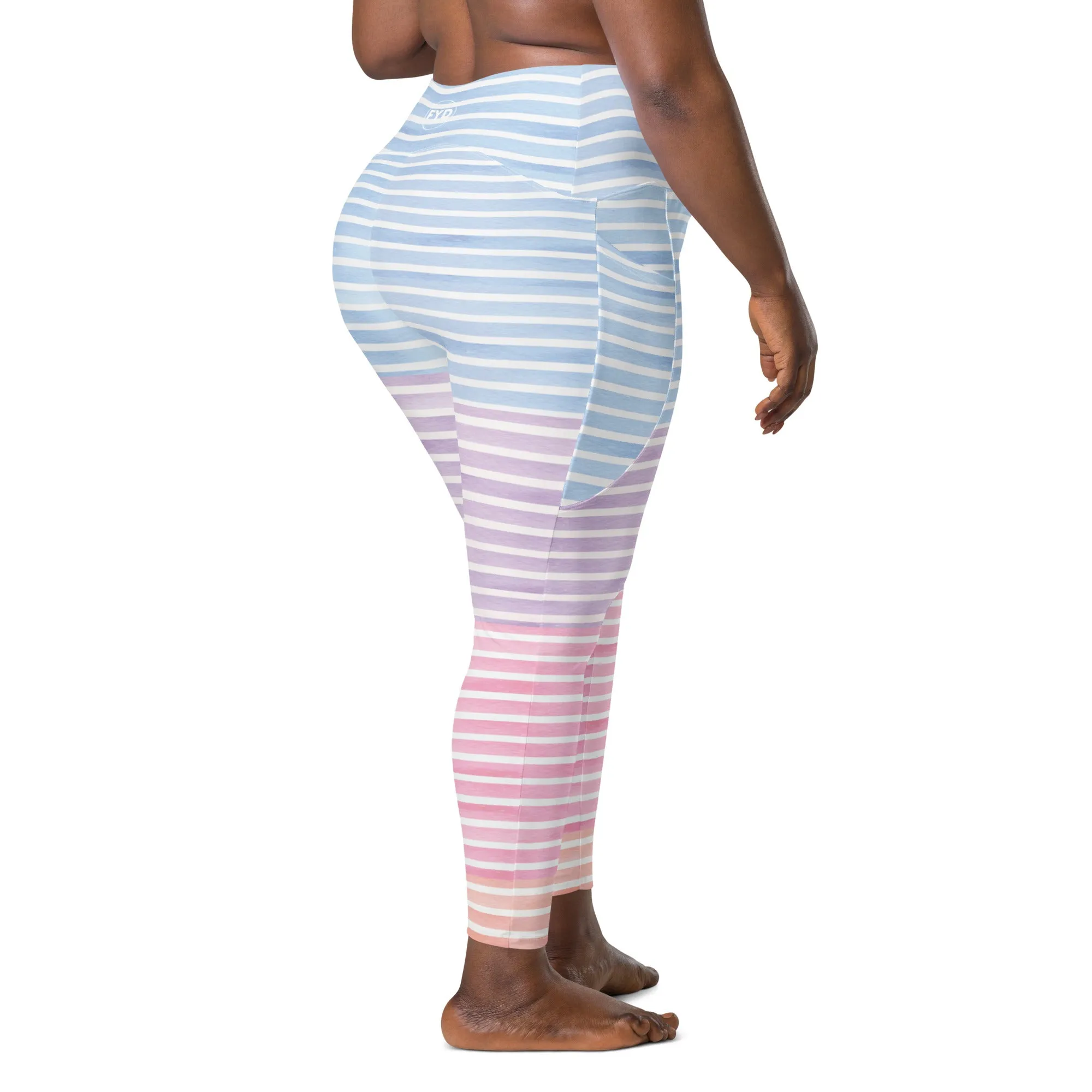 FYD High Waisted Recycled Leggings with pockets in pastel stripes