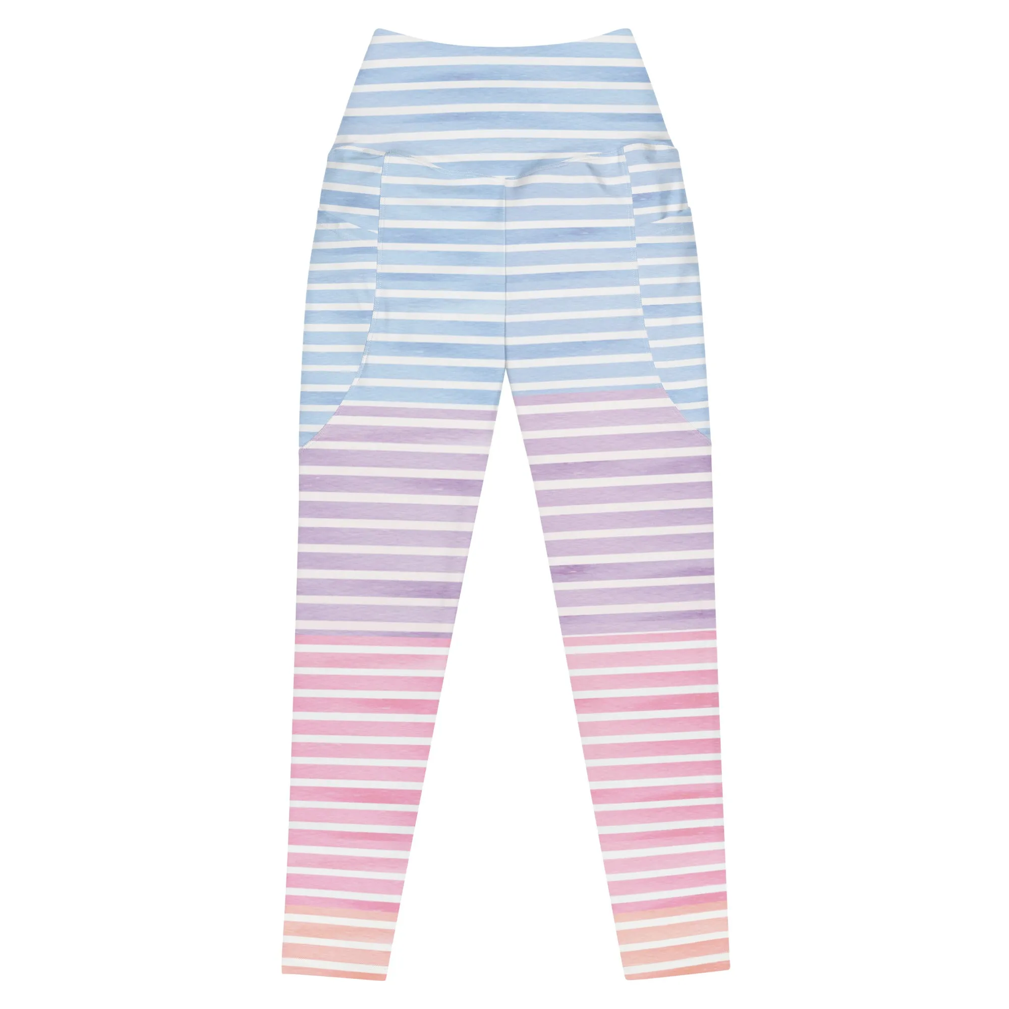 FYD High Waisted Recycled Leggings with pockets in pastel stripes