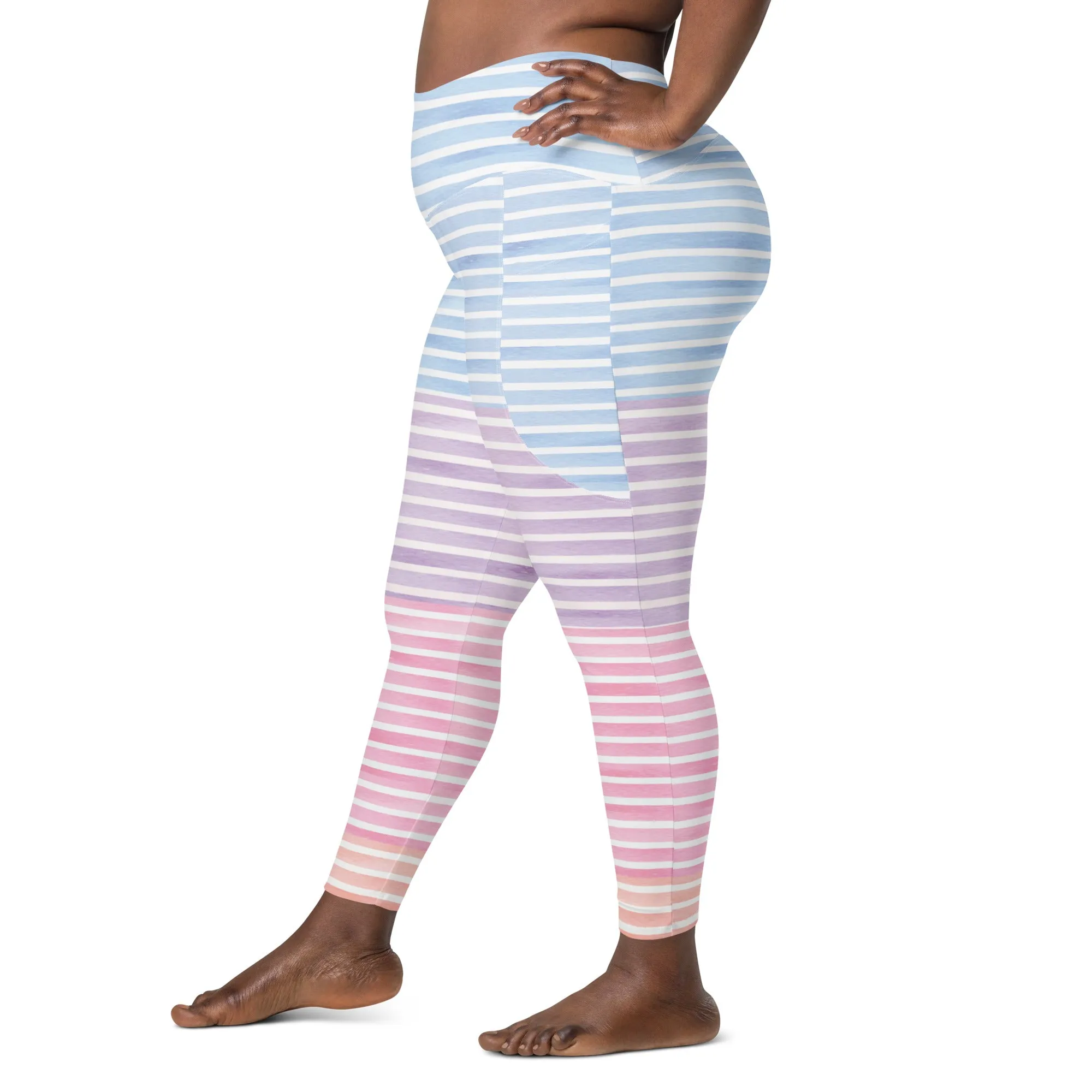 FYD High Waisted Recycled Leggings with pockets in pastel stripes