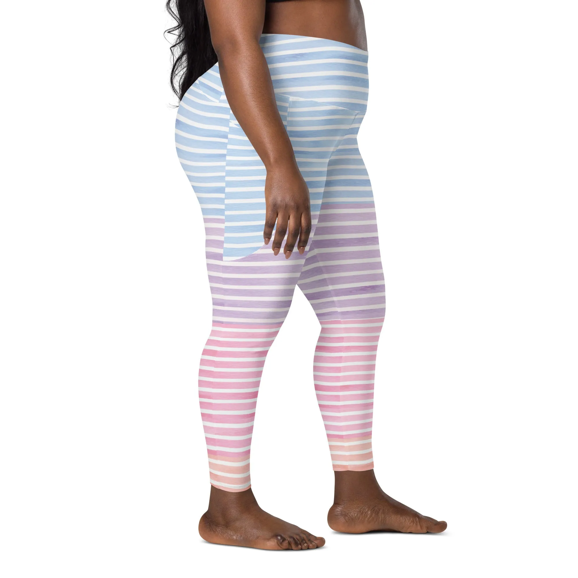 FYD High Waisted Recycled Leggings with pockets in pastel stripes
