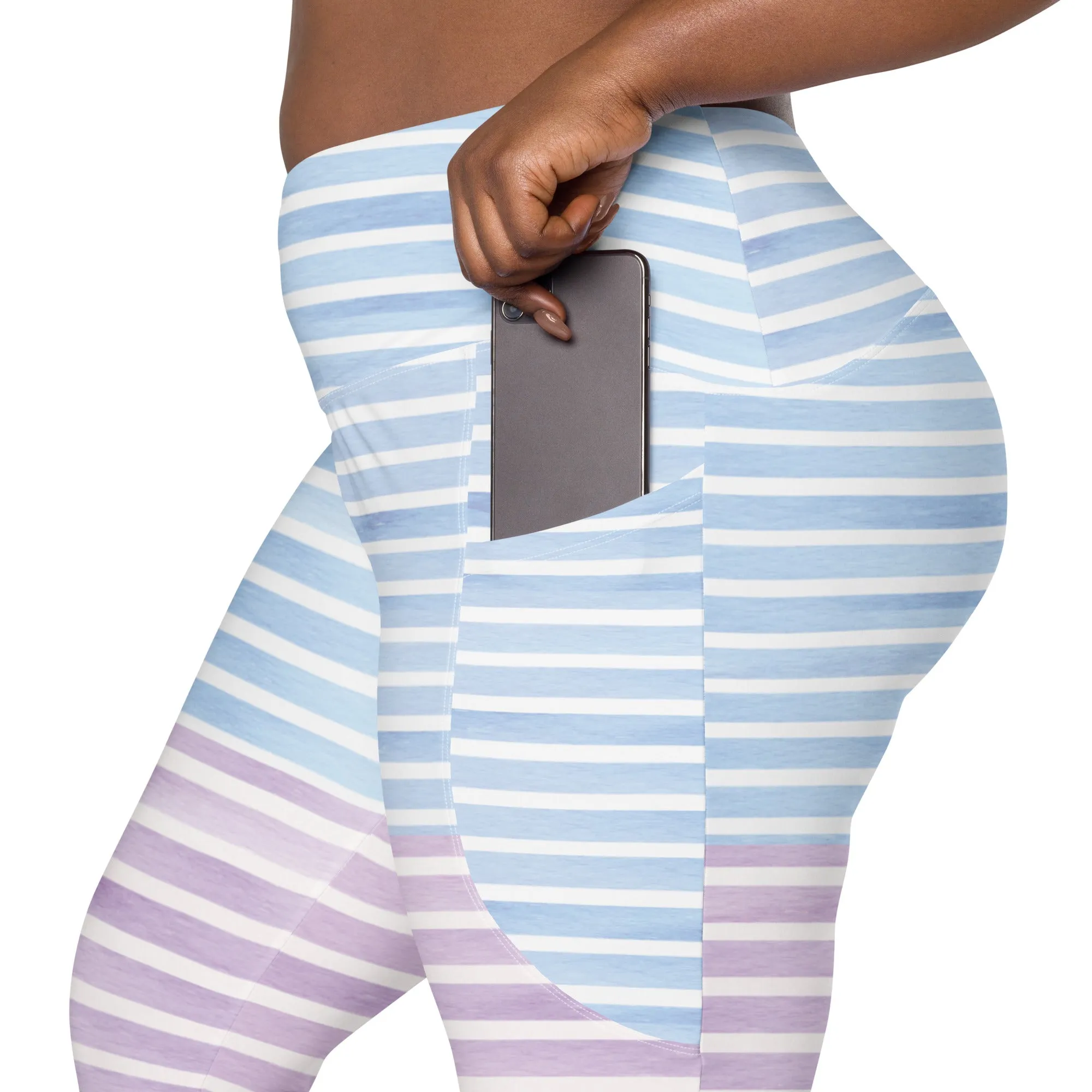FYD High Waisted Recycled Leggings with pockets in pastel stripes