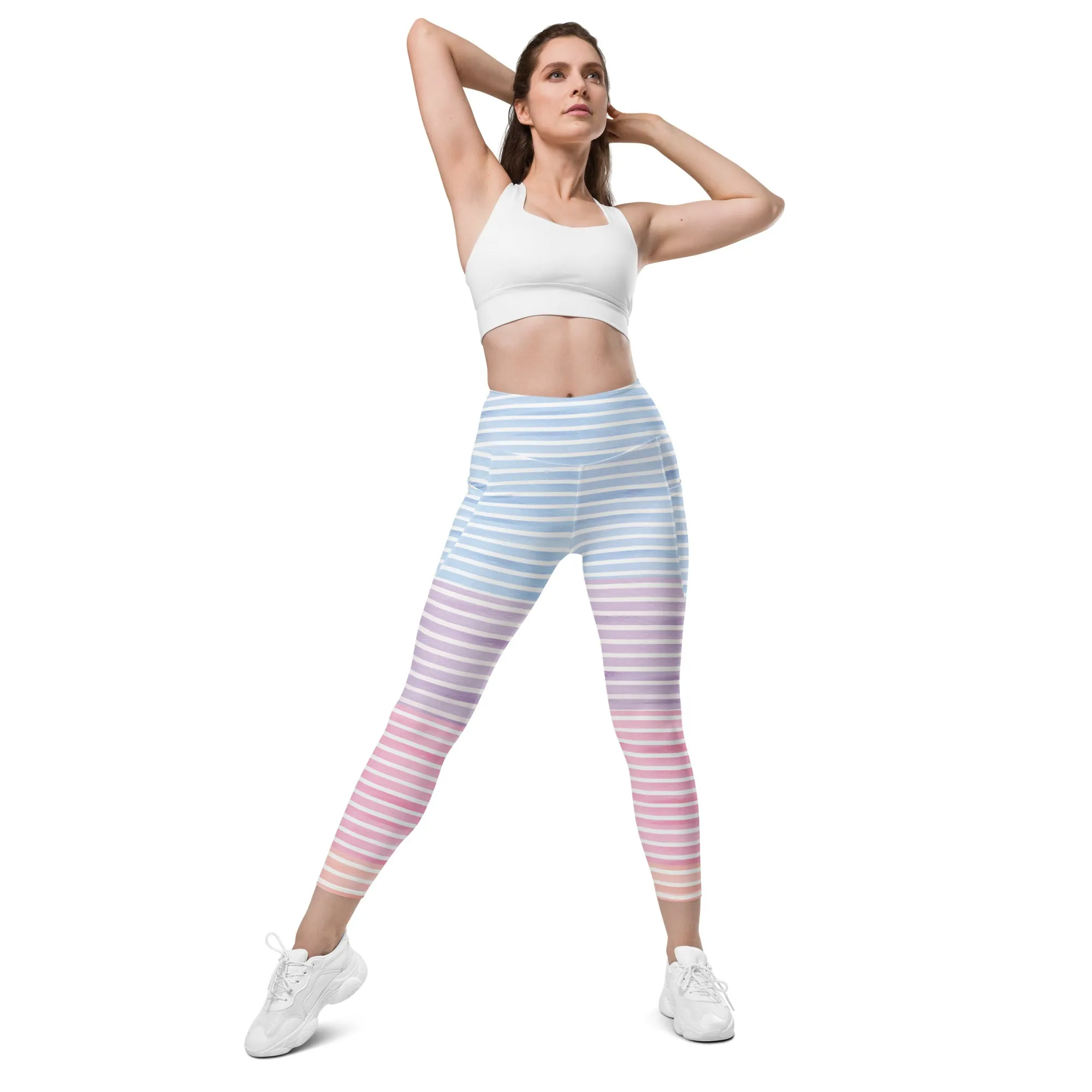 FYD High Waisted Recycled Leggings with pockets in pastel stripes