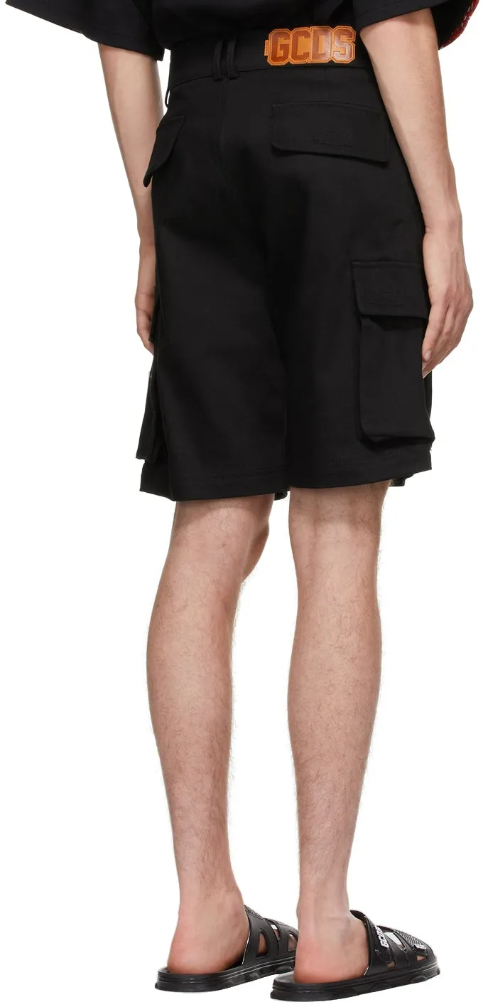 GCDS Black Twill Cargo Shorts