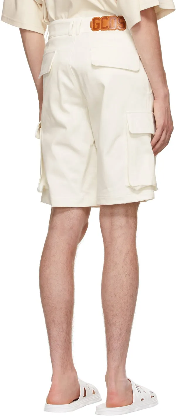 GCDS White Twill Cargo Shorts