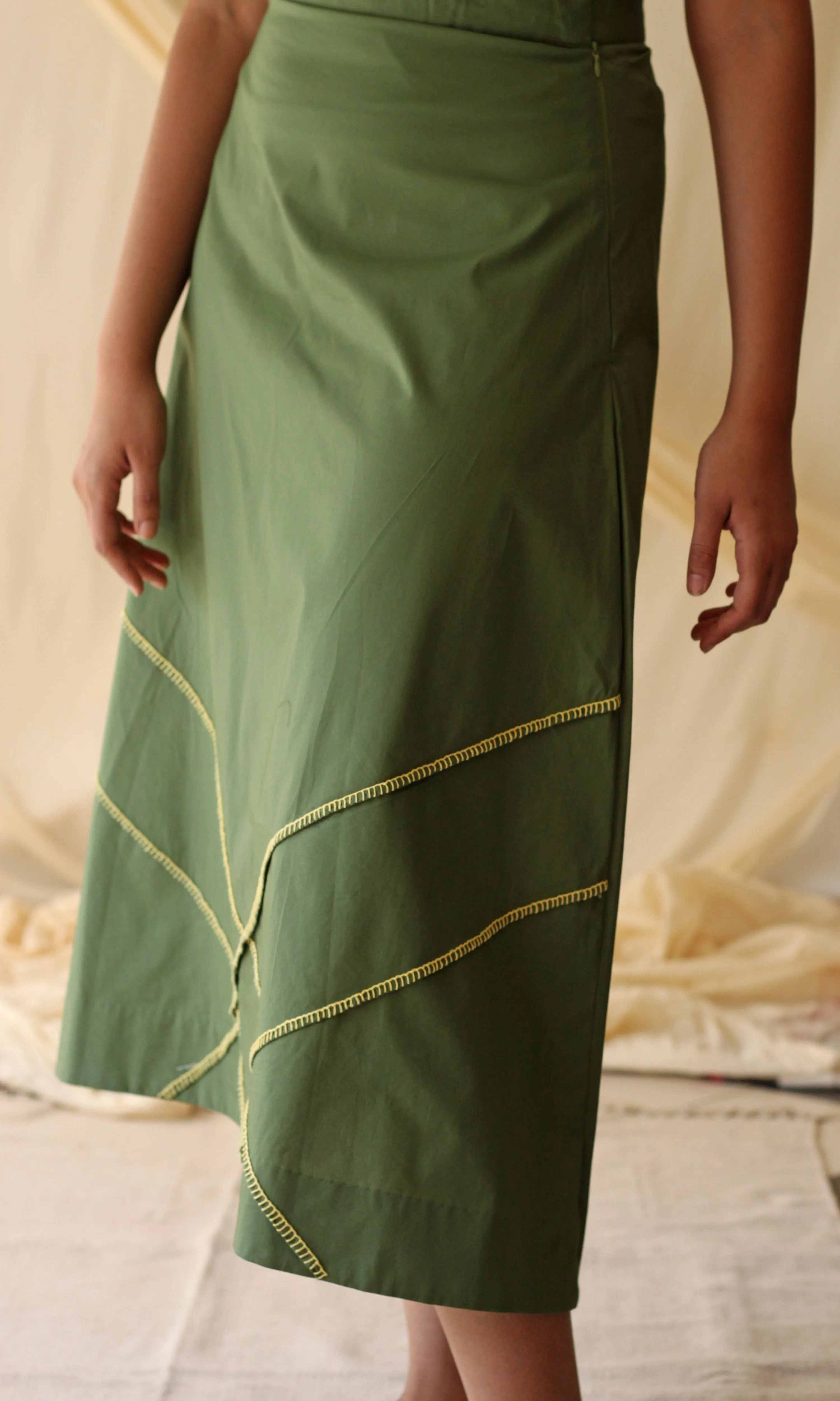 Green Embroidered Cotton Skirt