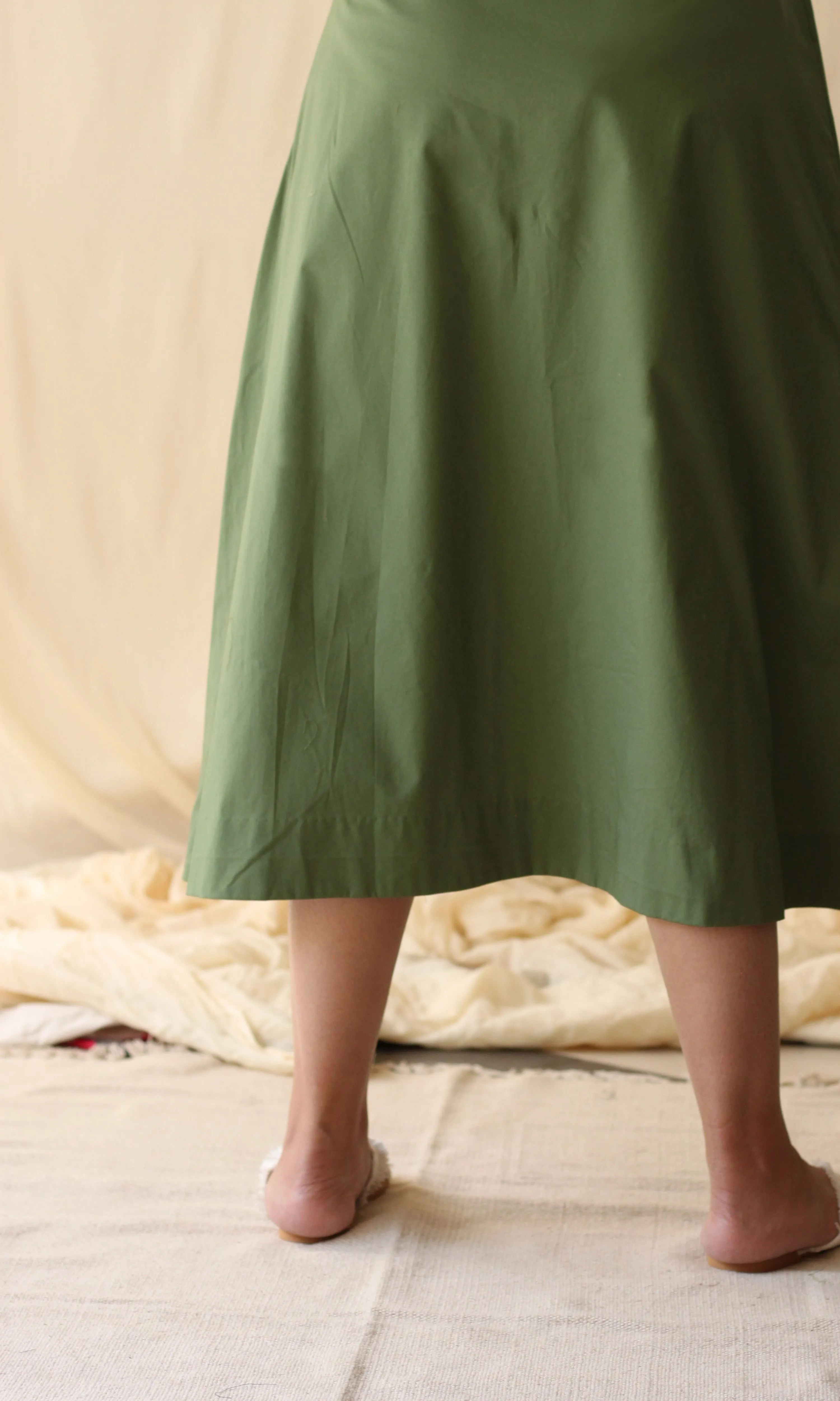 Green Embroidered Cotton Skirt