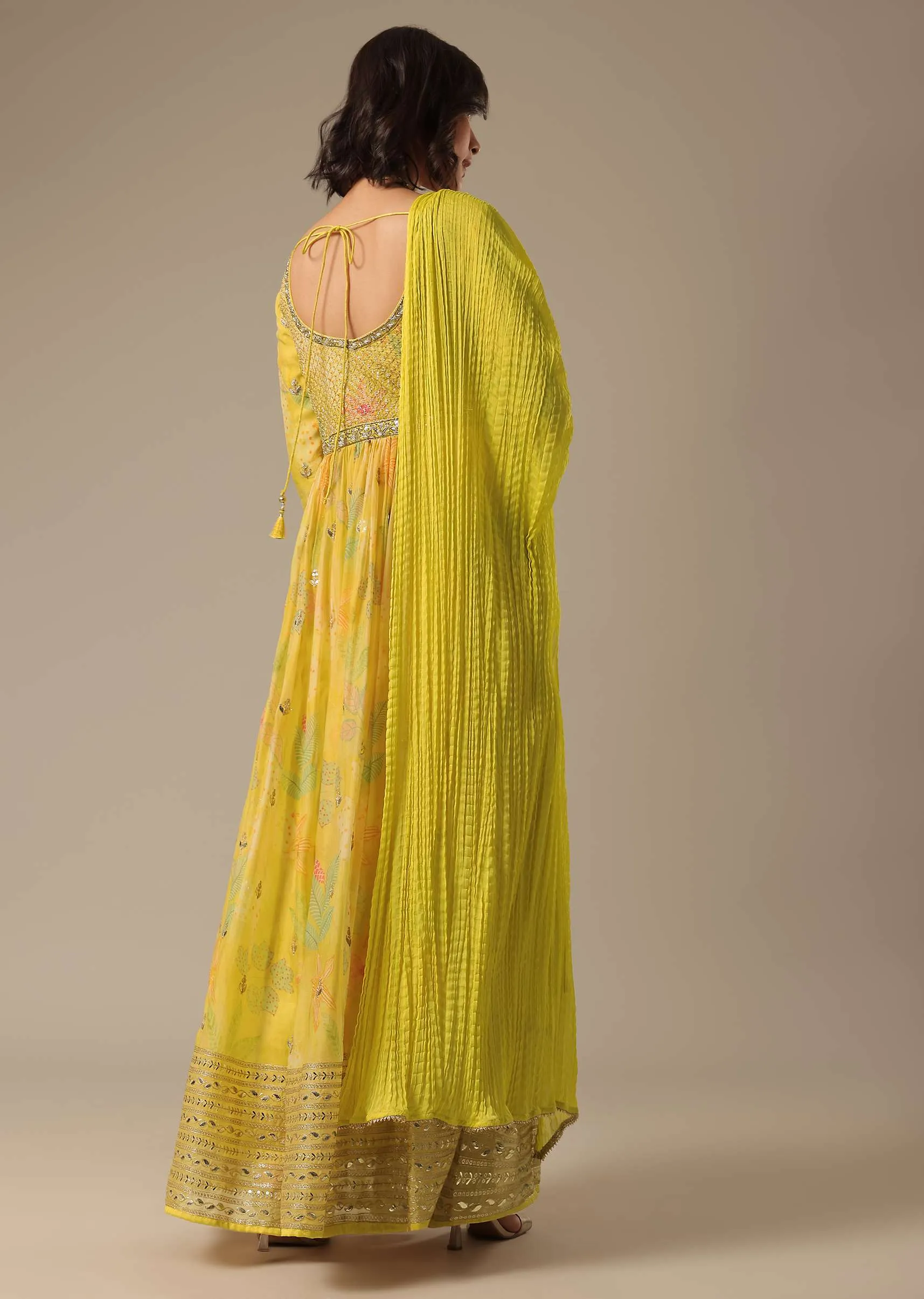 Green Printed Anarkali Set With Sequin Work