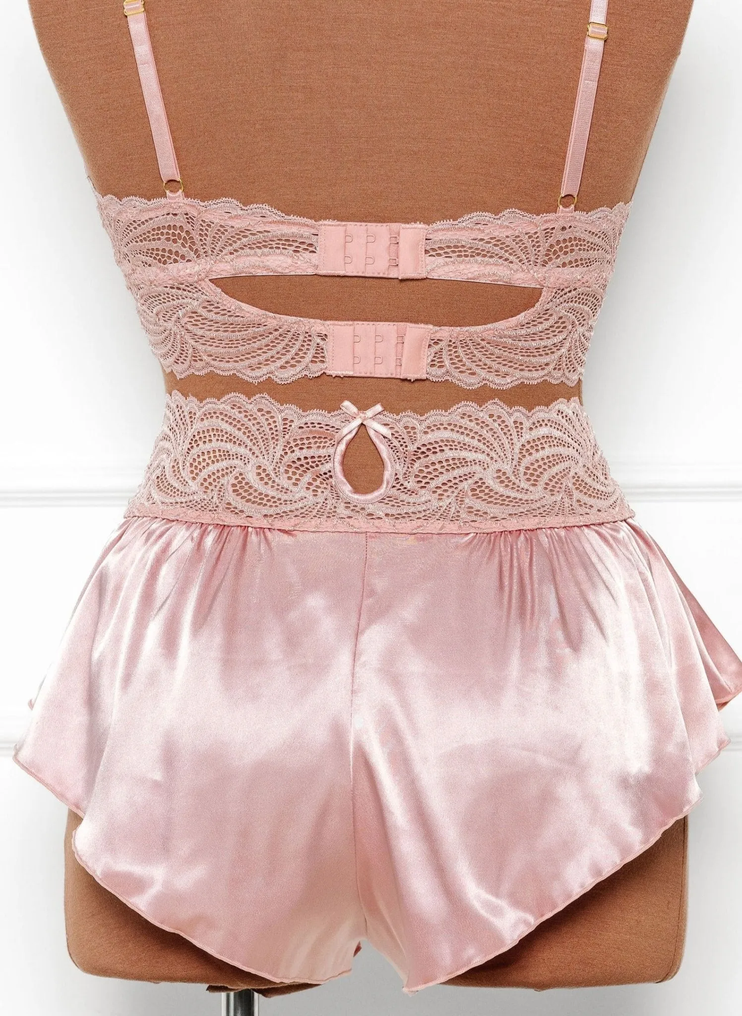 High Waist Lacy Satin Tap Shorts - Blush