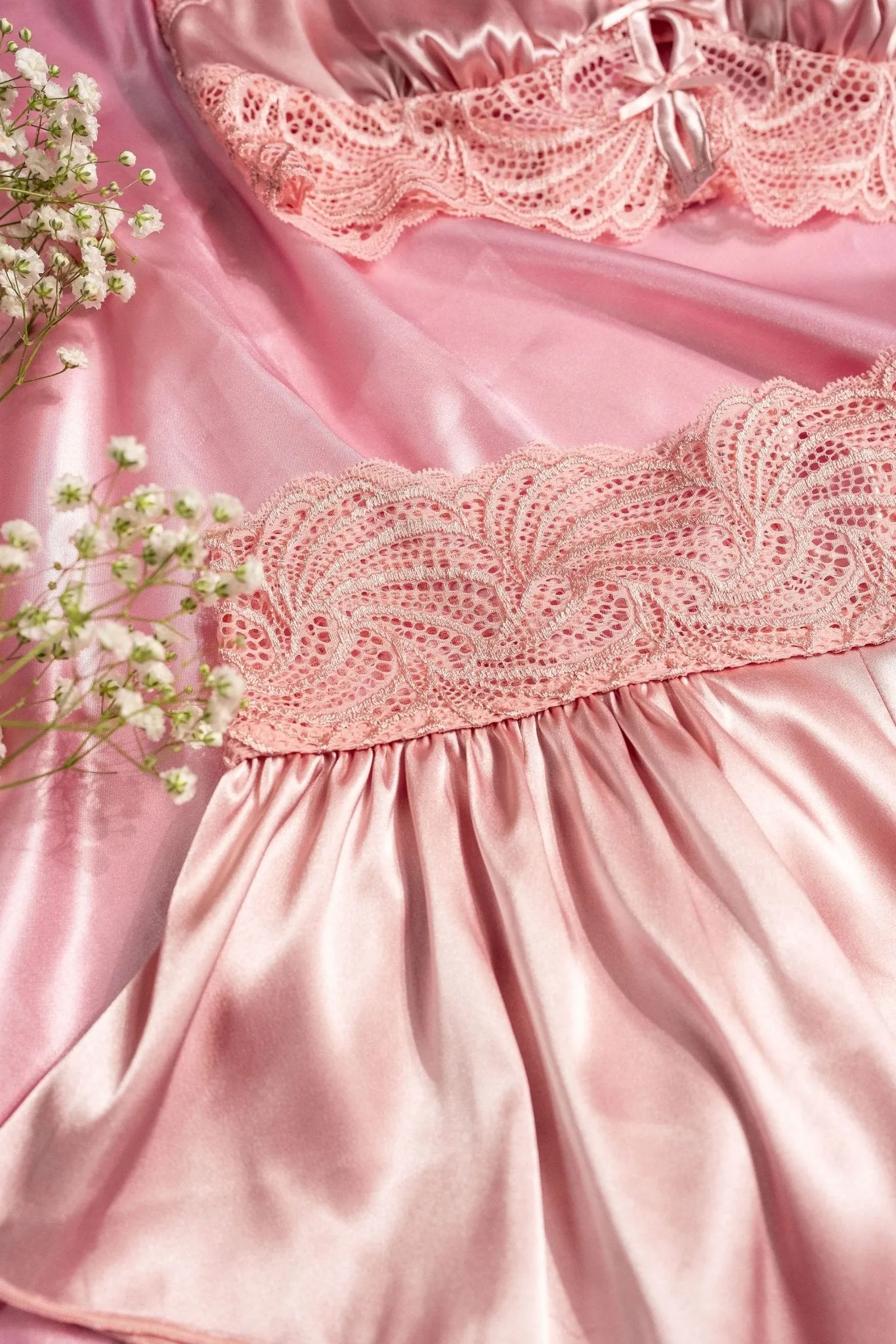 High Waist Lacy Satin Tap Shorts - Blush