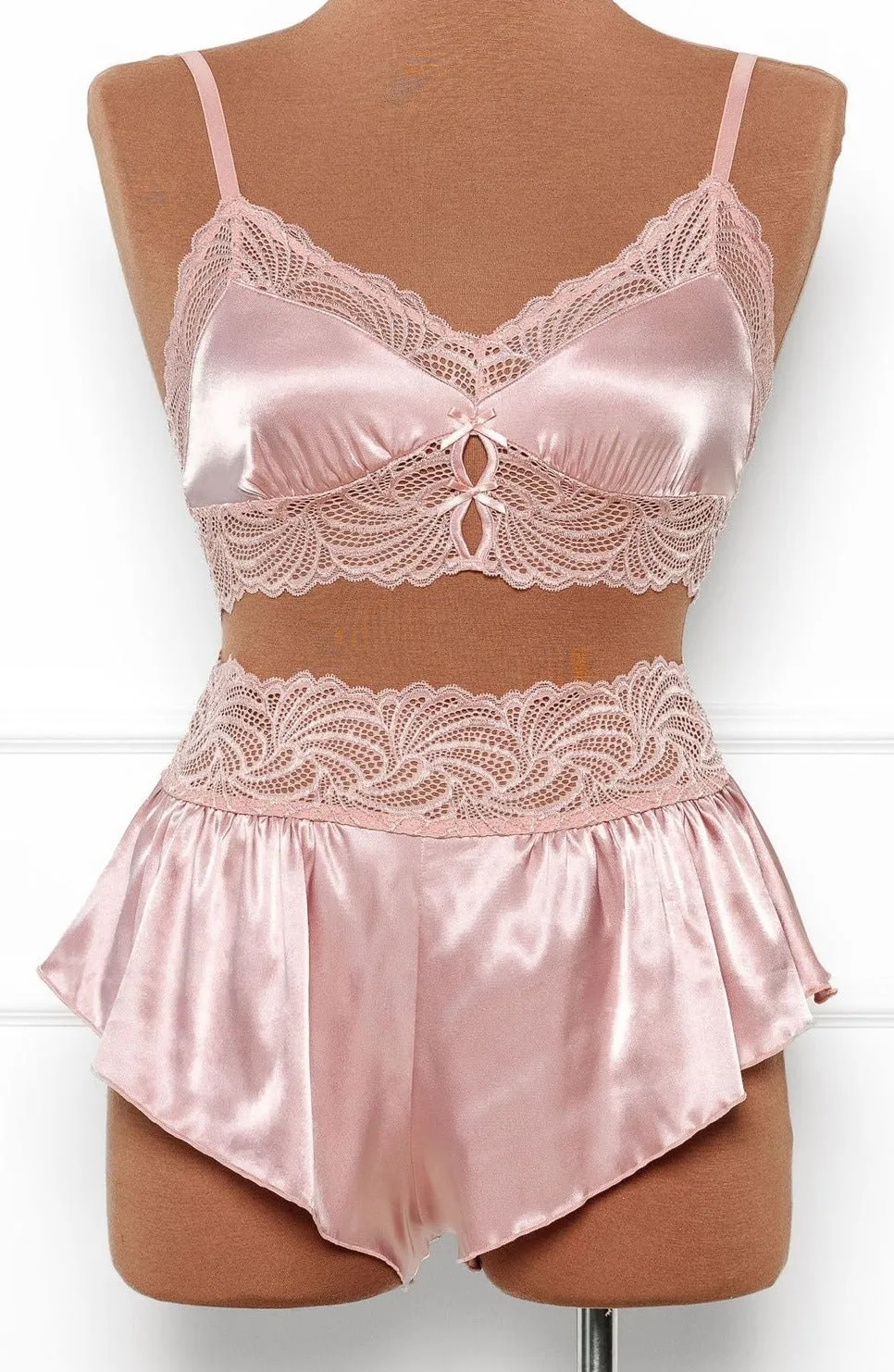 High Waist Lacy Satin Tap Shorts - Blush
