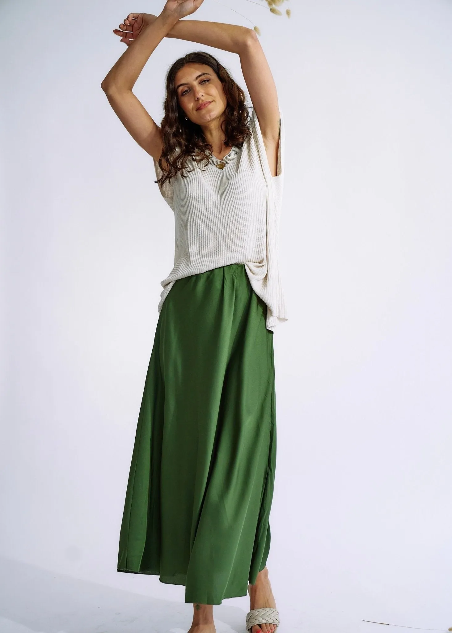 Italian Satin Skirt in Khaki