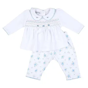 Magnolia Baby Girls Blue Samantha's Classics Smocked Floral Pant Set