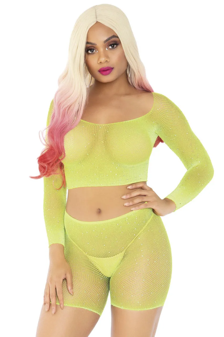 Rhinestone Fishnet Top and Bike Shorts
