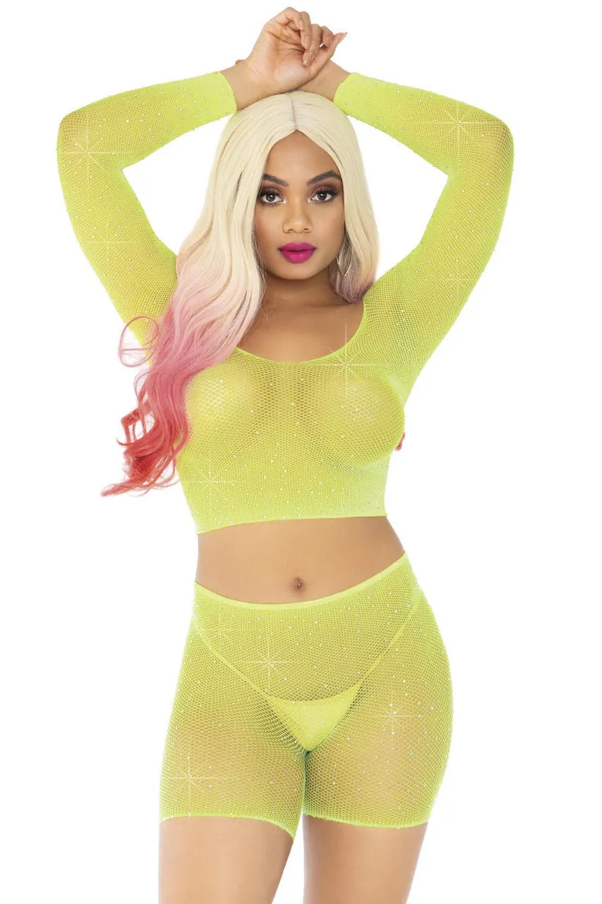 Rhinestone Fishnet Top and Bike Shorts