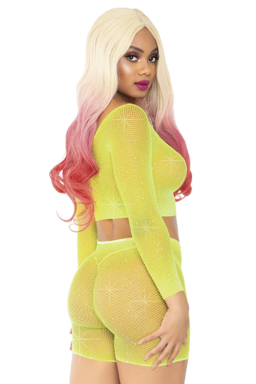 Rhinestone Fishnet Top and Bike Shorts