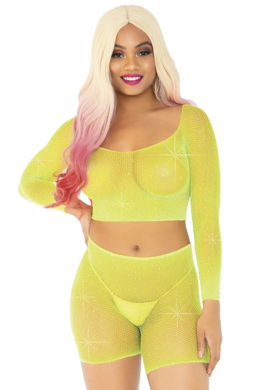 Rhinestone Fishnet Top and Bike Shorts