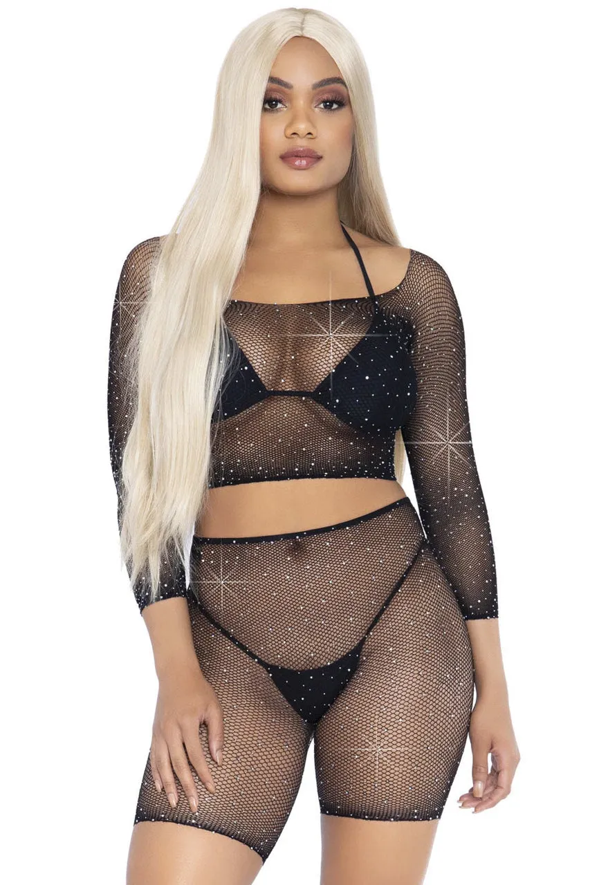 Rhinestone Fishnet Top and Bike Shorts