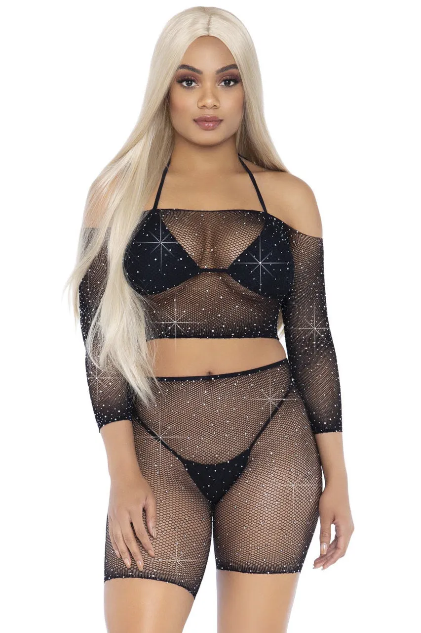 Rhinestone Fishnet Top and Bike Shorts