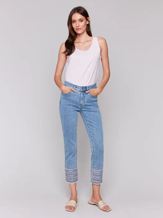 Sparkle Embroidered Cuff Jeans
