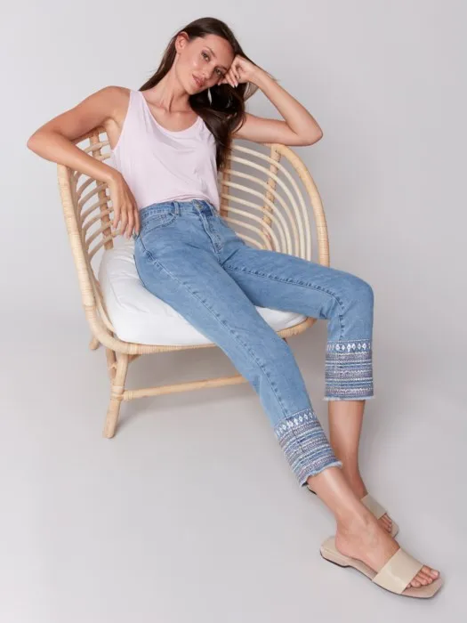 Sparkle Embroidered Cuff Jeans