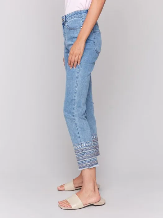 Sparkle Embroidered Cuff Jeans