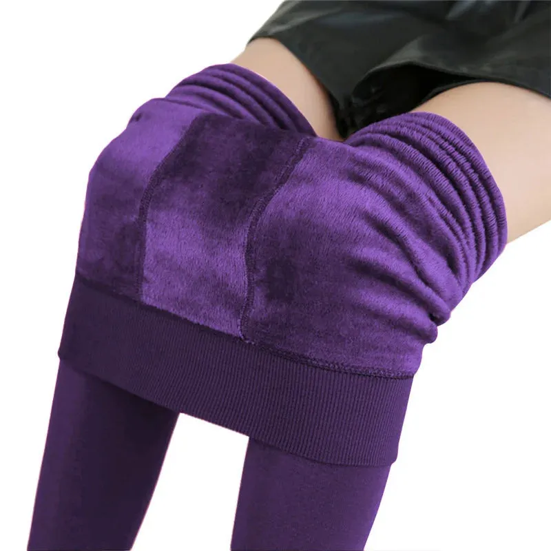 Womens Winter Velvet Insulated Leggings High Waisted