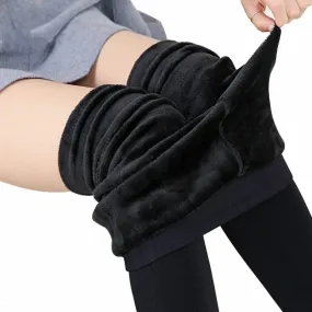 Womens Winter Velvet Insulated Leggings High Waisted