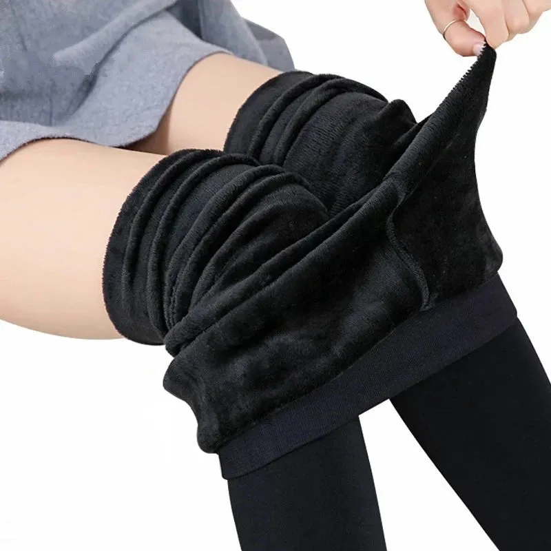 Womens Winter Velvet Insulated Leggings High Waisted